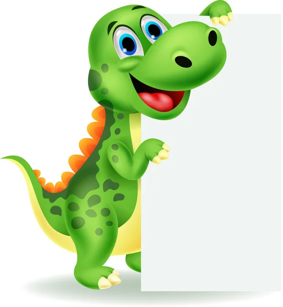 Cute dinosaur with blank sign — Stock Vector