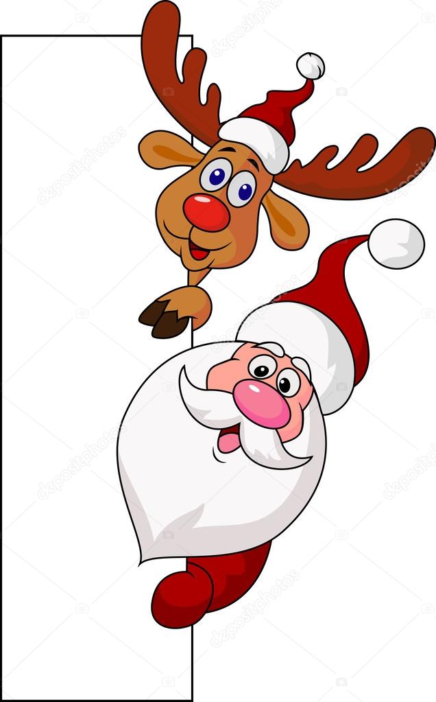 Santa clause and deer with blank sign