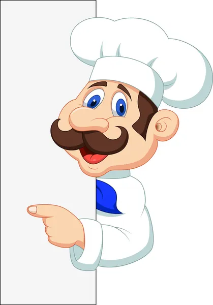 Chef de dibujos animados con signo en blanco — Vector de stock