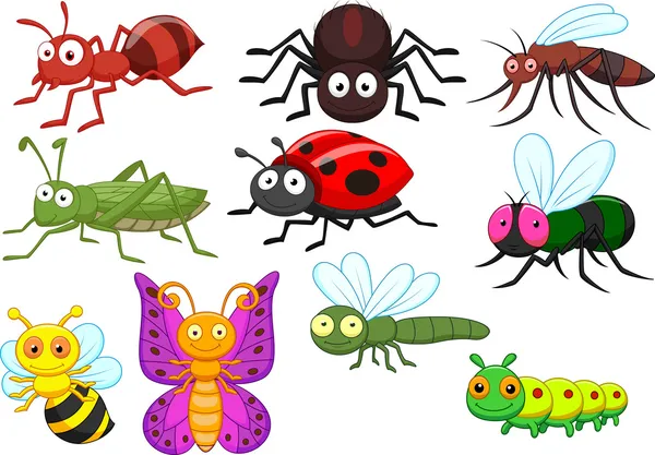 Juego de colección de dibujos animados de insectos — Vector de stock