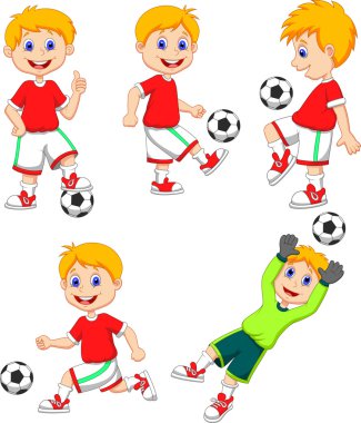 Futbol koleksiyonu oynayan çocuk ayarla