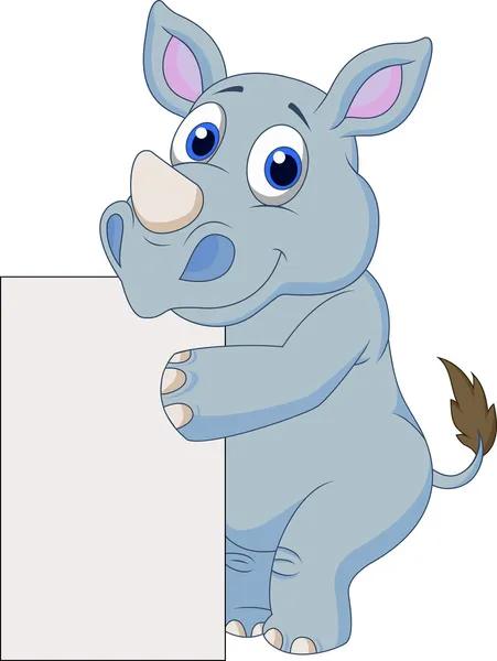 Cute rhino with blank sign — Stock Vector