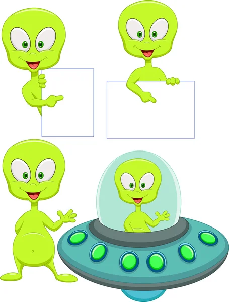 Lindo conjunto de dibujos animados alienígenas verdes — Vector de stock