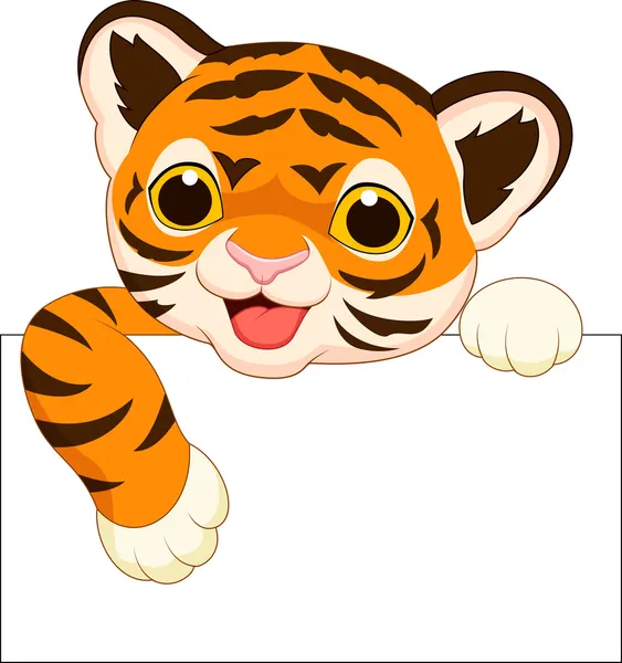 Tigre lindo con signo en blanco — Vector de stock