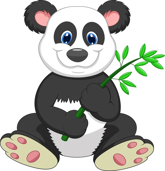 Lindo panda dibujos animados comer bambú — Vector de stock