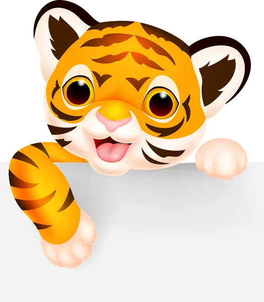 Cute tiger with blank sign — Stock Vector