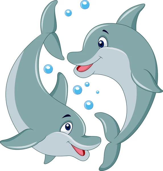 Linda pareja de delfines de dibujos animados — Vector de stock