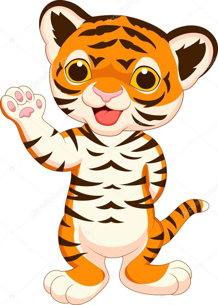 Cute baby tiger cartoon waving