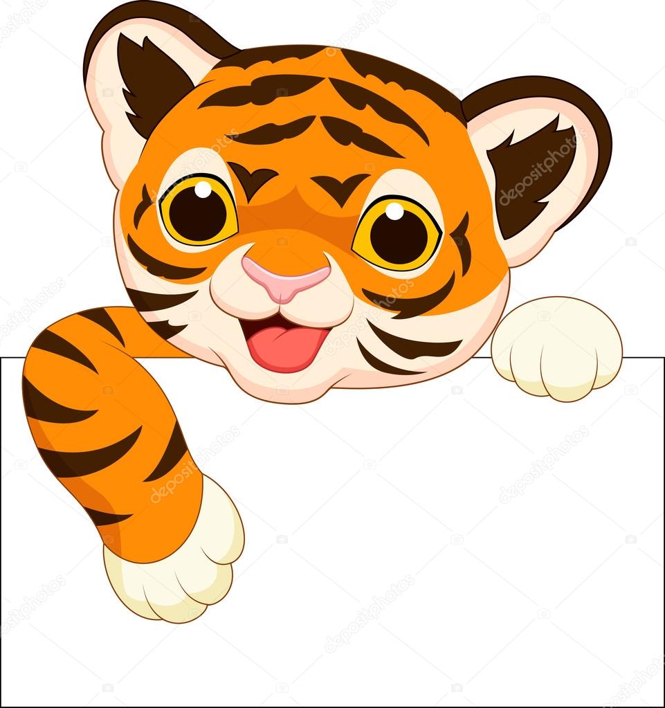 Cute tiger with blank sign