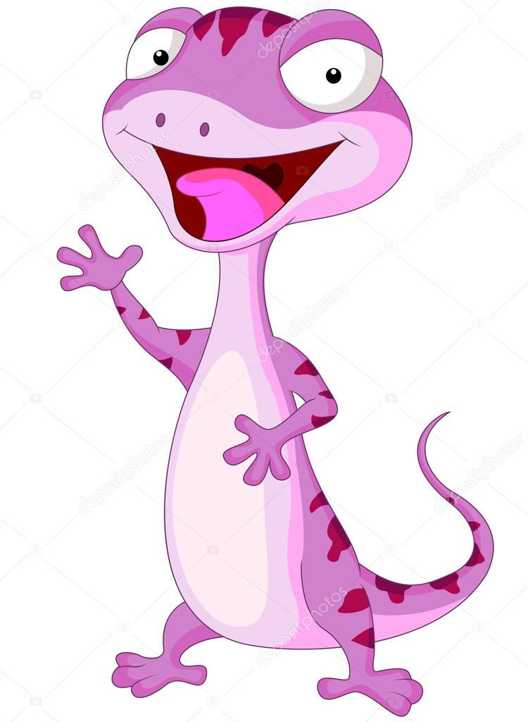 Cute gecko cartoon waving