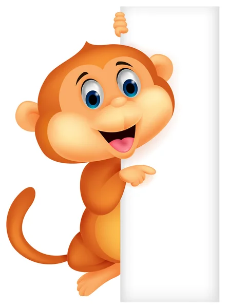 Cute monkey with blank sign — Stock Vector