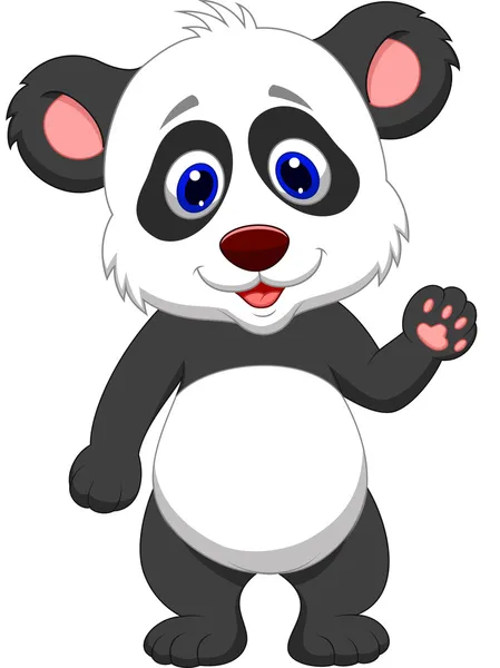 Baby panda cartoon zwaaien hand — Stockvector