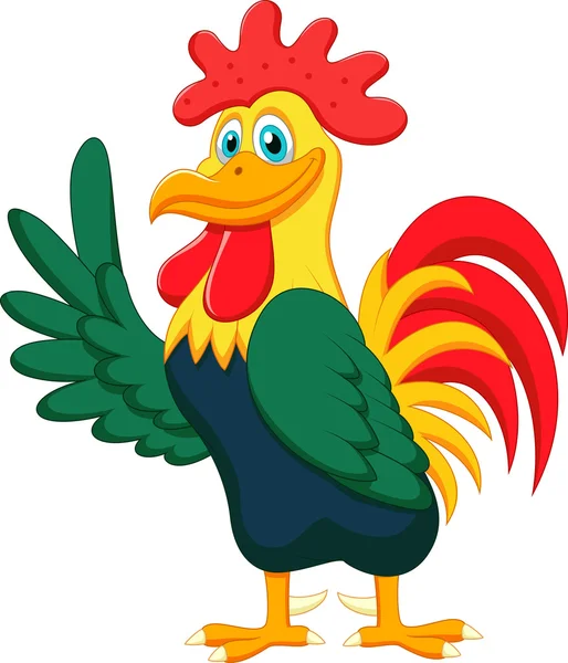 Lindo gallo de dibujos animados ondeando — Vector de stock