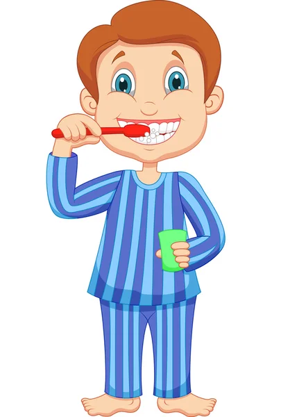 Cute little boy brushing teeth — Stock Vector