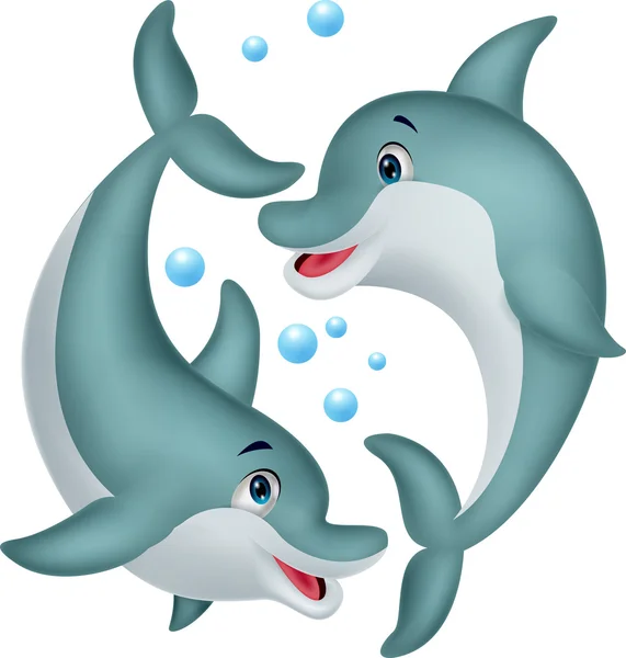Linda pareja de delfines de dibujos animados — Vector de stock