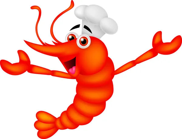 Cute shrimp chef cartoon waving — Stock Vector