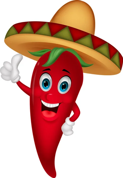 Chili cartoon met sombrero hoed — Stockvector