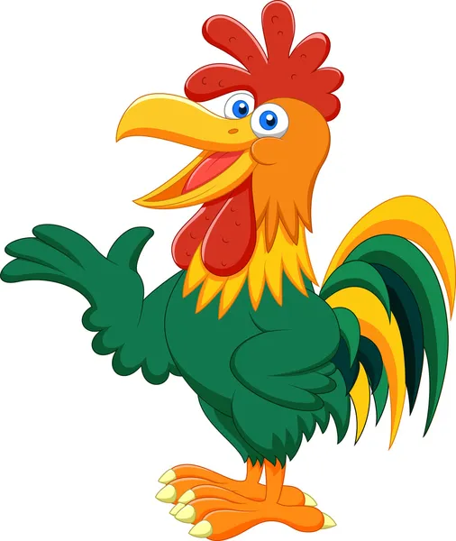 Lindo gallo de dibujos animados ondeando — Vector de stock