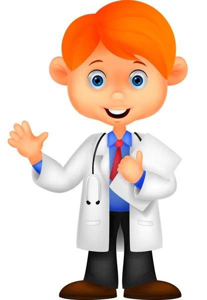 Cute little male doctor waving hand — Stock Vector