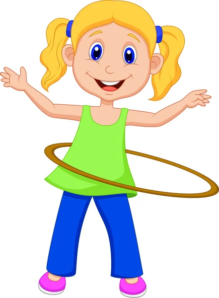 Linda chica girando hula hoop — Vector de stock