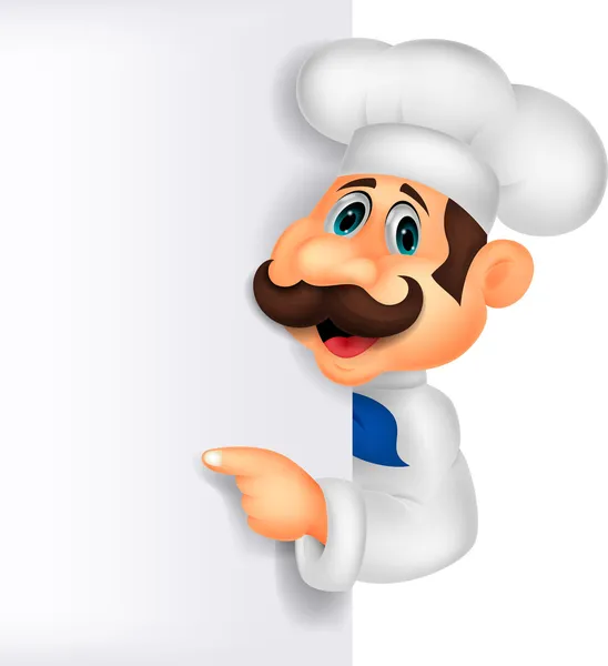 Chef de dibujos animados con signo en blanco — Vector de stock