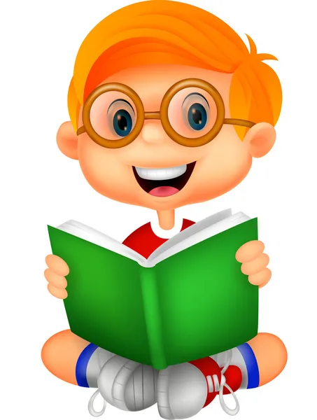 Young boy reading book — Stock Vector