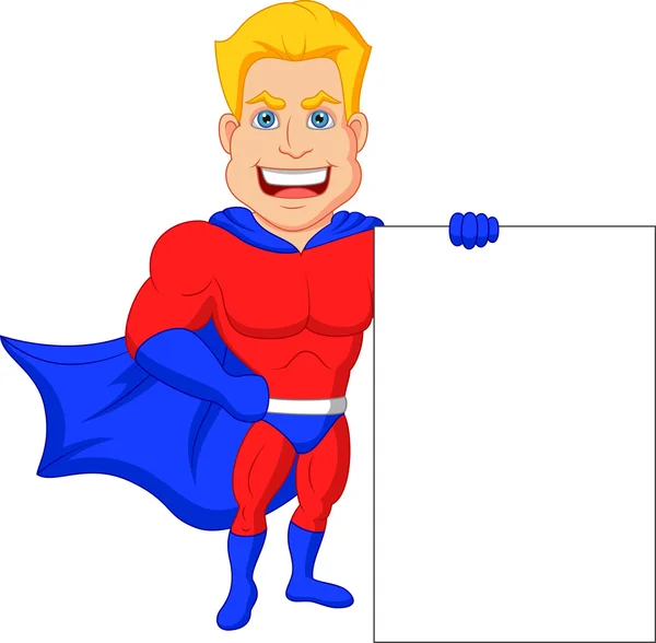 Superhero cartoon with blank sign — Stock Vector