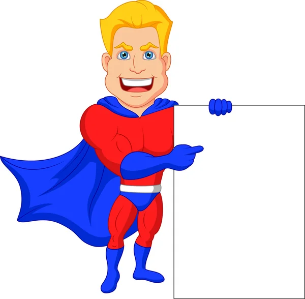 Superhero cartoon with blank sign — Stock Vector