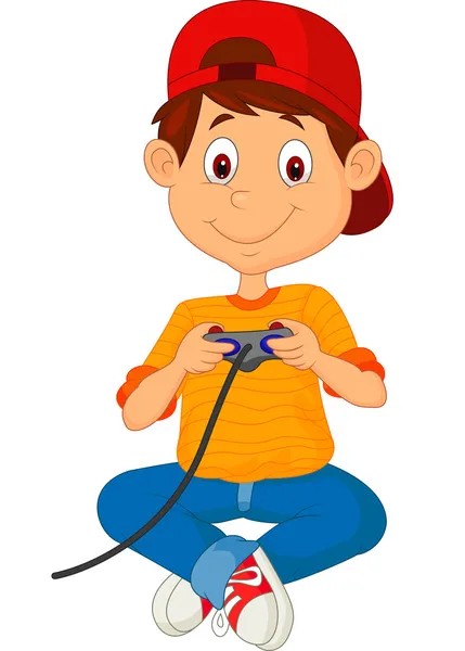 Niño juega juegos en el joystick — Vector de stock