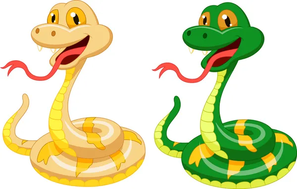 Deux serpents mignons dessin animé — Image vectorielle