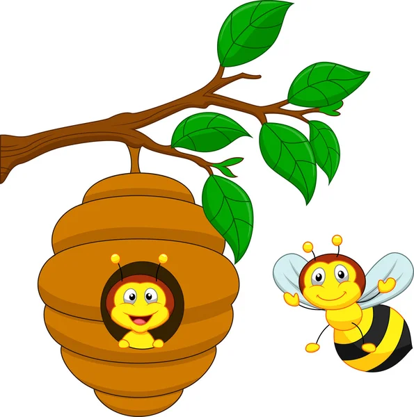 Μέλισσα κινουμένων σχεδίων με κάδου μέλι — Διανυσματικό Αρχείο