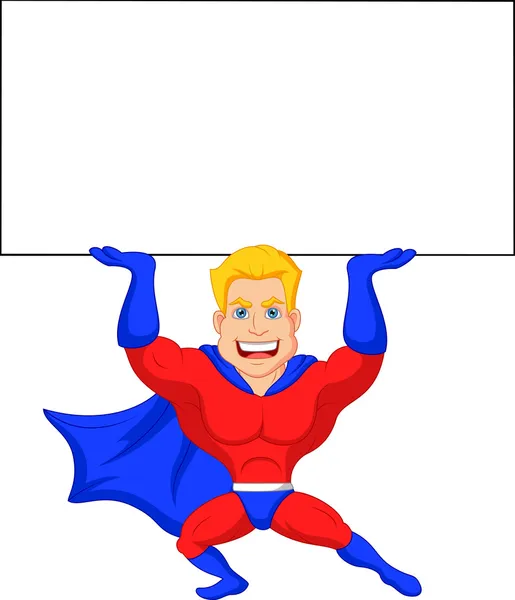 Superhero cartoon with blank sign — Stock Vector