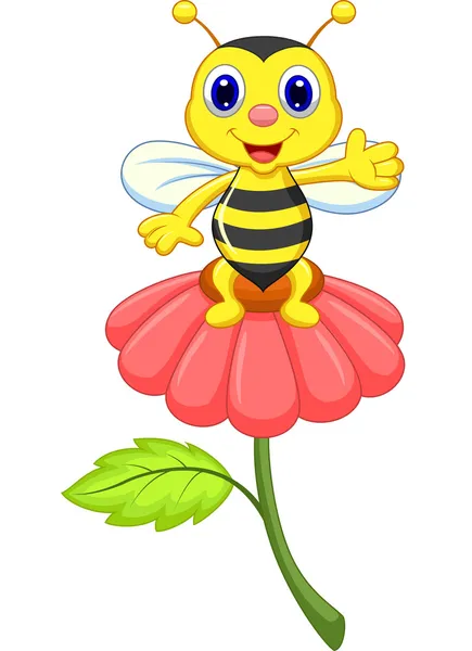 Cute little bee on red flower — Stock Vector