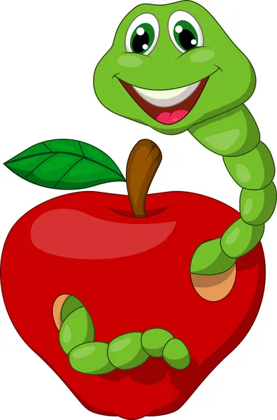 Worm with red apple — Stock Vector