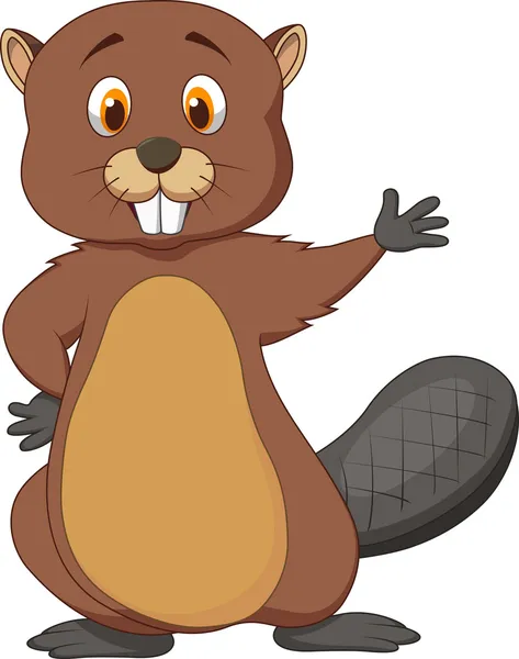 Beaver cartoon wuivende hand — Stockvector