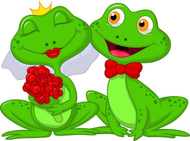 Gelin ve damat kurbağalar karikatür