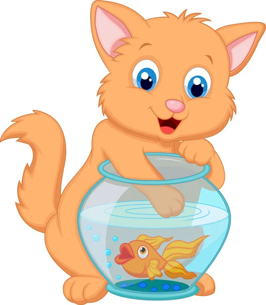 Cartoon cat catching the fish — Stock Vector