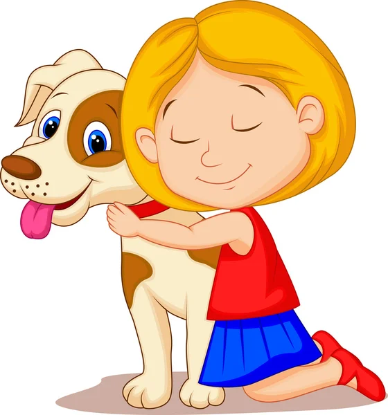 Chica y cachorro — Vector de stock