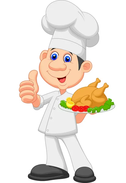 Chef Showing A Delicious Chicken — Stock Vector