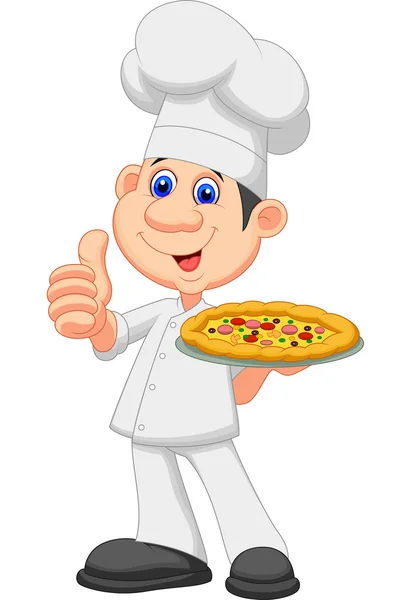 Koki Menampilkan Pizza yang lezat - Stok Vektor