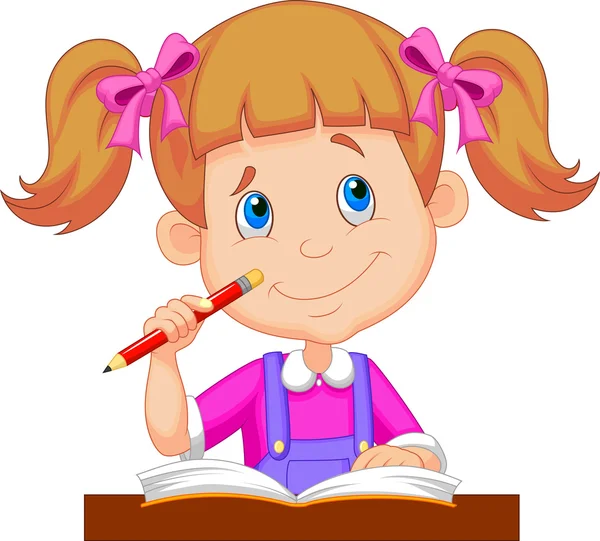 Cartoon fille livre de lecture — Image vectorielle