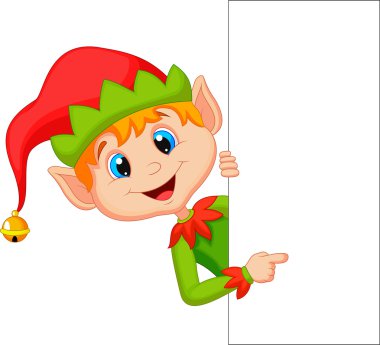 Cute Christmas elf pointing clipart