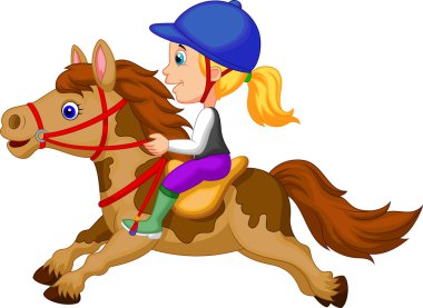 Little girl riding a pony horse clipart