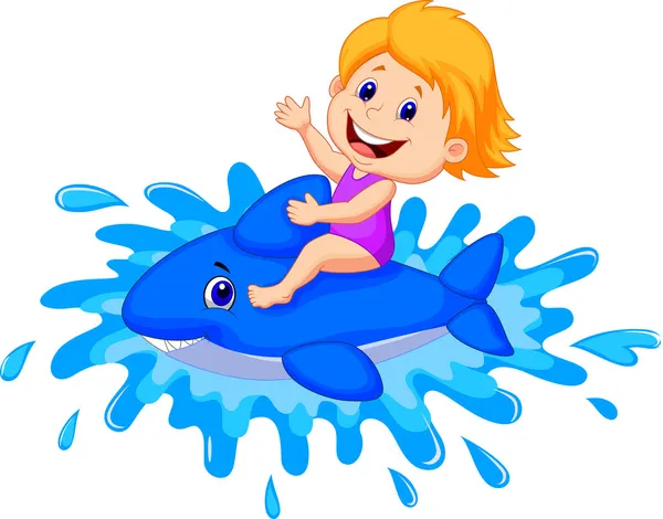 Yüzme oyuncakla oynamak kız — Stok Vektör