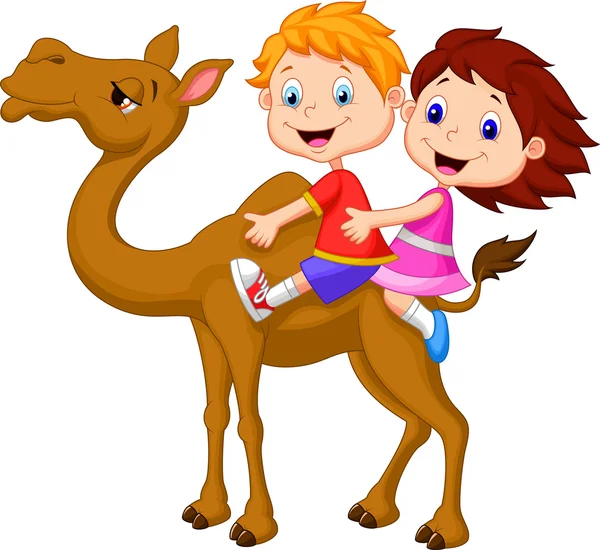 Мальчик и девочка верхом на верблюде — стоковый вектор