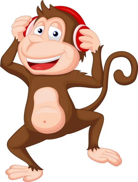 Roztomilý opice kreslený se sluchátky — Stockový vektor