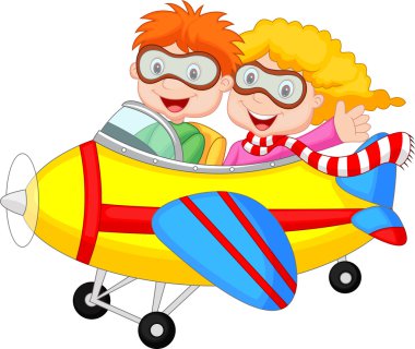 Uçaktaki tatlı kız ve erkek.