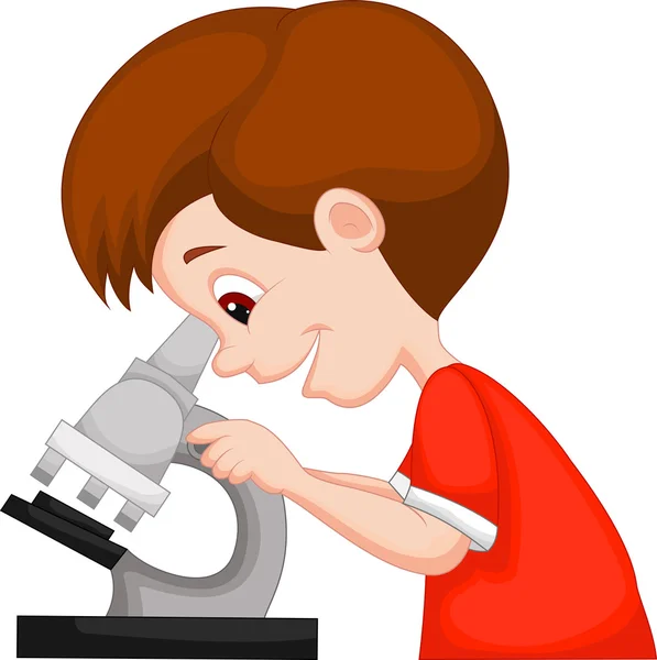 Мальчик с помощью микроскопа — стоковый вектор