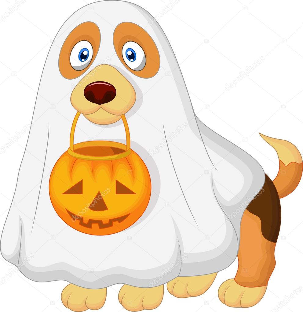 Dog dressed up as a spooky ghost