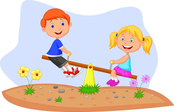 Kids riding on seesaw — Stock Vector